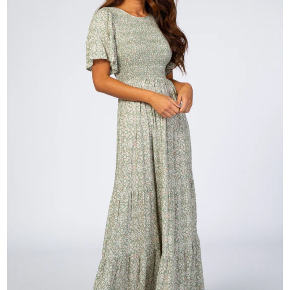 Light Olive Green Floral Maternity Dress